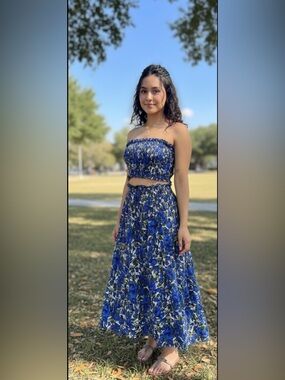 SHEIN Blue Floral Maxi Two-Piece Dress